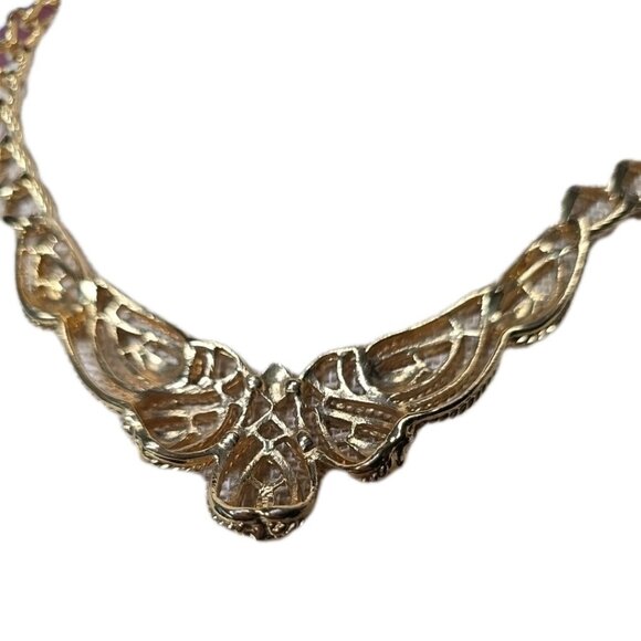 Vintage Signed Trifari TM Necklace Gold Tone Adjustable Choker 80's - Picture 2 of 4